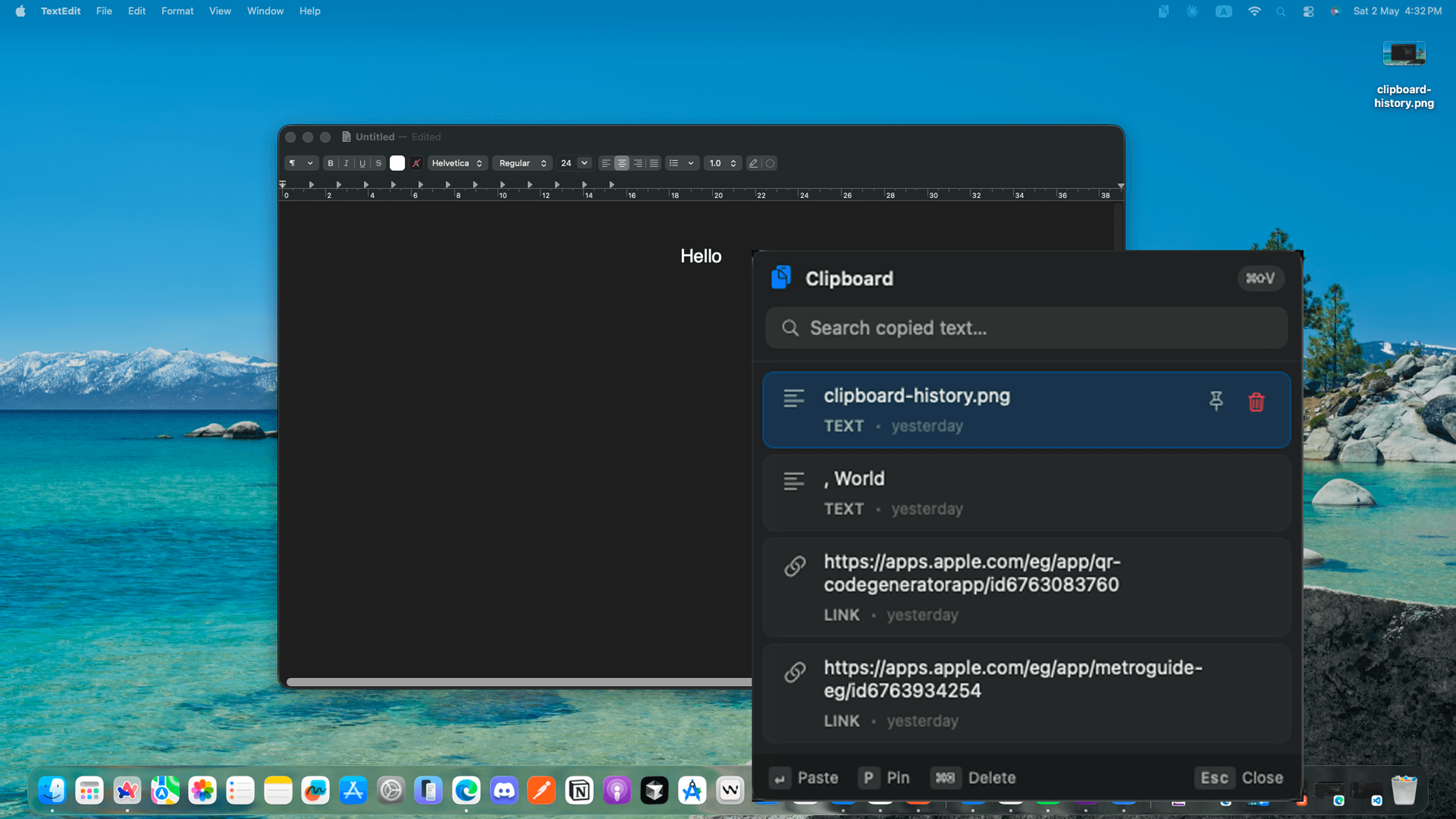 Clipboard History menu bar app showing recent copies